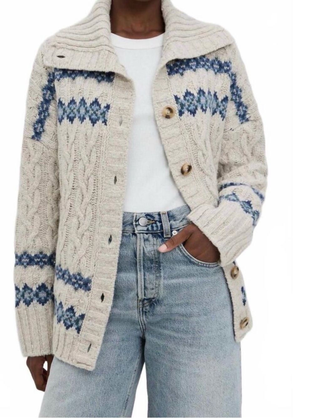 Faherty Brand Women’s Highland Fair Isle Wool Blend Cardigan in Lakeside